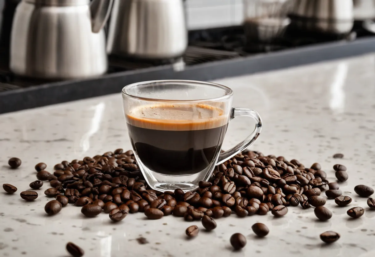 Ein geöffneter Kaffeevollautomat mit sichtbarer Brühgruppe auf einer Werkbank für Kaffeemaschinen