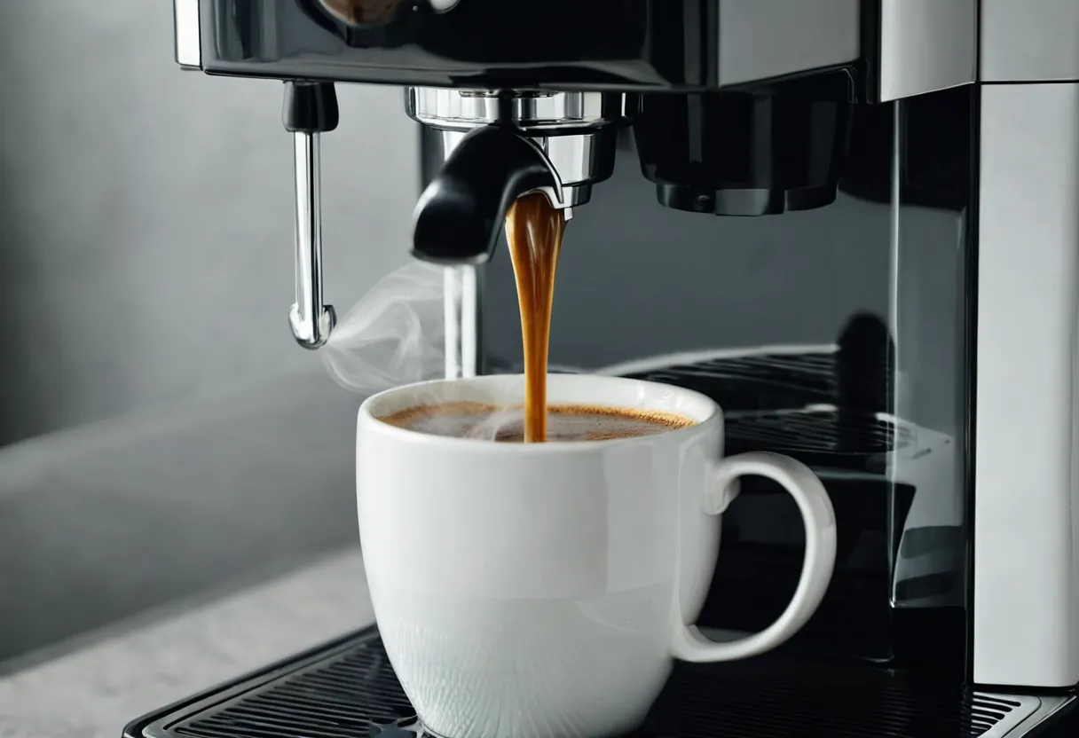 Ein geöffneter Kaffeevollautomat mit sichtbarer Brühgruppe auf einer Werkbank für Kaffeemaschinen