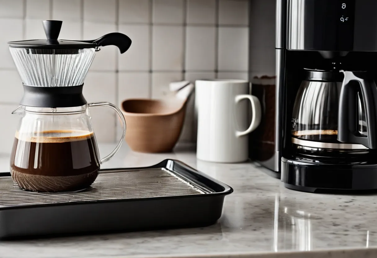 Das Anzeigefeld eines Geräts mit Kontrollleuchten auf einer Werkbank für Kaffeemaschinen